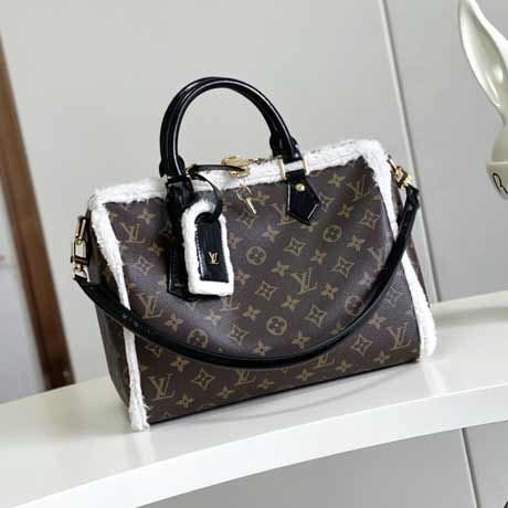 LV Monogram帆布+羊毛皮羊毛枕頭