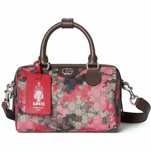 GUCCI PVC854860 紅印花枕頭包：時