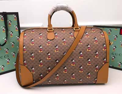 Gucci Disney米色/烏木色米奇圖案迷你GG Supreme高等人造帆布行李袋547953