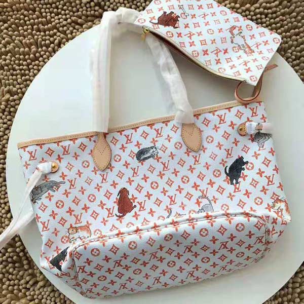 lv新經(jīng)典N(xiāo)everfull趣味貓犬圖案購(gòu)物袋M44459