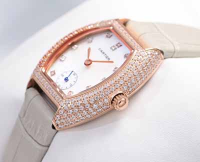 卡地亞Mini lady 酒桶型鑲滿施華洛世奇真水鉆18K金瑞士石英機芯女士表