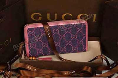 古奇帆布 名品錢夾 高等拉鏈長夾 女士掛飾錢包 224253牛仔紫