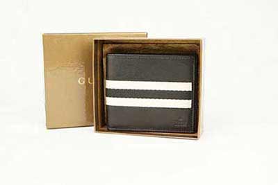 經典款古奇錢包231845 白色條紋配黑色真皮錢夾