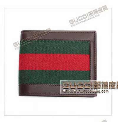 gucci男士錢包 245767 棕色真皮紅藍條雙折式