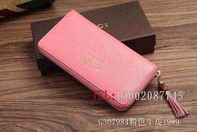 全皮壓G花長款拉鏈錢包手包 古琦手拿包 307984粉
