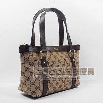 古奇手提包休閑單肩包 酷奇購物包 古琦經典帆布配牛皮141471