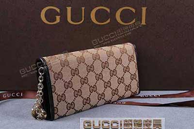 gucci 154185 杏布啡皮 古奇帆布配皮錢(qián)包