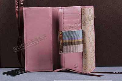 經典拼色長款三折拉鏈logo帆布錢包 181668淺杏布粉紅皮