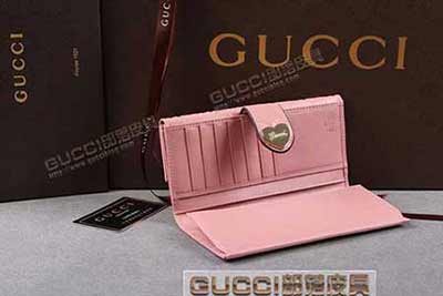 203550 古奇長款全皮壓花錢包 粉紅色