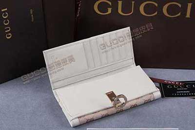 真品GUCCI雙G帆布三折長(zhǎng)款女士錢包
