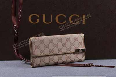 帆布女士錢包 長款三折歐美時尚錢夾 257012淺杏布古銅皮