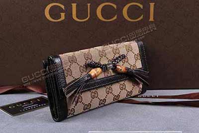 三折帆布配皮休閑錢包 269981杏布啡皮