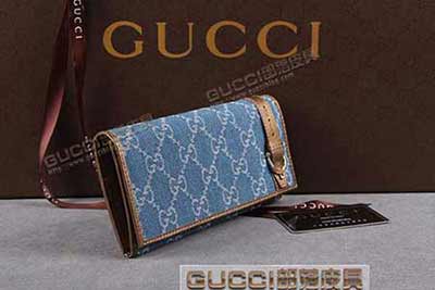 gucci 309756 藍牛仔布青銅皮 古奇帆布配皮錢包