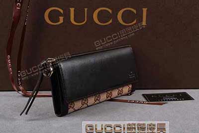 gucci 323396 杏布啡皮 古奇帆布配皮錢(qián)包