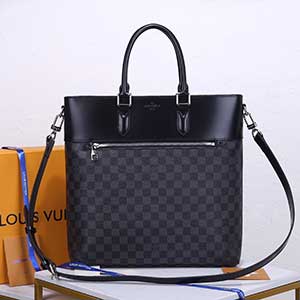 LV路易威登原版復(fù)刻進口專柜PVC黑花男士手提包N4158