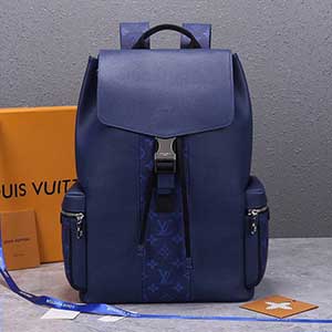 LV雙肩背包M30417 路易威登藍(lán)色配皮老花雙肩包容量充足炸街畢備