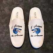 春秋新款 GUCCI男鞋 d官網新款半拖男鞋搶先上市 頭層進口牛皮 精心開模炫酷大底 魔術貼彰顯氣質 進口專用材料凸顯獨特魅力 原版大底1:1高等定制 38—44碼