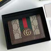 原單品質 采用進口粒面牛皮 搭配烏木色雙G面料 523155啡色 11cmx8.5cmx2.5cm