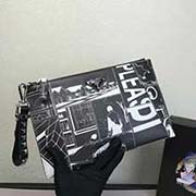  2NG005彩印圖 PRADA手拿包 官網同步 手挽帶可拆卸當鑰匙扣兩用 意大利高等牛皮質感極好走線 長28高18cm 彩印圖黑白