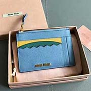 MiuMiu新款卡包 5MC446 拼色波浪設計 雙面多重卡位 馬德拉斯山羊皮配羊皮內里 13.5X9