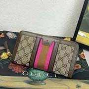 353651 古奇 經典單拉鏈款配以彩色織帶 意大利進口牛皮 19x10.5x2.5cm 杏布卡其色