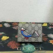 456866 古奇新款繡花孔雀卡包 高等意大利牛皮 私訂五金精湛做工 專柜同步 杏PVC棕色 11x7.5x3cm