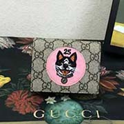 499380 GG新款狗頭刺繡卡包 高等意大利進(jìn)口牛皮 logo壓嘜油邊 專(zhuān)柜同步 11x8x2.5cm 粉色狗頭大紅皮
