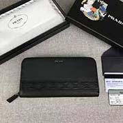 PRADA男士單拉鏈錢包 專柜新款式 官網同步 2ML317 黑色黑色菱形拼色 意大利高等原單十字紋牛皮質感極好 長20cm高10.3cm