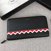 PRADA男士單拉鏈錢包 專柜新款式 官網同步 2ML317 黑色紅白波浪拼色 意大利高等原單十字紋牛皮質感極好 長20cm高10.3cm
