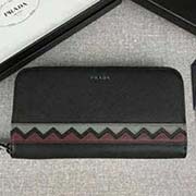 PRADA男士單拉鏈錢包 專柜新款式 官網同步 2ML317 黑灰棗紅波浪拼色 意大利高等原單十字紋牛皮質感極好 長20cm高10.3cm配