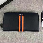 PRADA男士單拉鏈錢包 專柜新款式 官網同步 2ML317 深藍橙藍彩帶鱷魚皮 意大利高等原單十字紋牛皮質感極好 彩帶鱷魚皮更顯高等