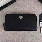 PRADA經典款單拉鏈錢包 經典之作 1ML506 黑色三角嘜 意大利高等原單十字紋牛皮質感極好 進口鍍金金屬五金配件 長20cm高10cm