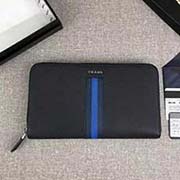 PRADA爆款男士大號單拉鏈錢包 專柜新款式 官網同步 2ML188 深藍淺藍彩帶字嘜 意大利高等原單十字紋牛皮質感極好 長21cm高12cm