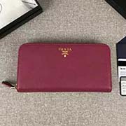 PRADA經典款單拉鏈錢包 經典之作 1ML506 玫紅散字嘜 意大利高等原單十字紋牛皮質感極好 進口鍍金金屬五金配件 長20cm高10cm