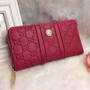 新款真皮女士錢包 牛皮長款拉鏈全皮錢夾 2826紅