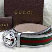 古奇男士條紋織物配皮雙G板扣