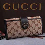 gucci 203552 杏布啡皮 古奇帆布配皮錢包