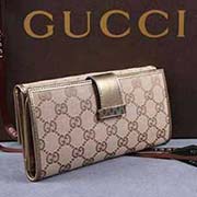 古奇單清新帆布復(fù)古防水三折長(zhǎng)款錢包 212089淺杏布