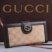 古奇三折帆布配皮休閑錢包 269978淺杏布啡皮