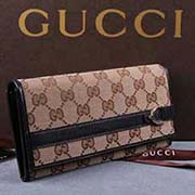 gucci 295616 杏布啡皮 古奇帆布配皮錢包