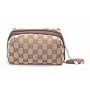 古琦真品品質手拿包 帆布配啡