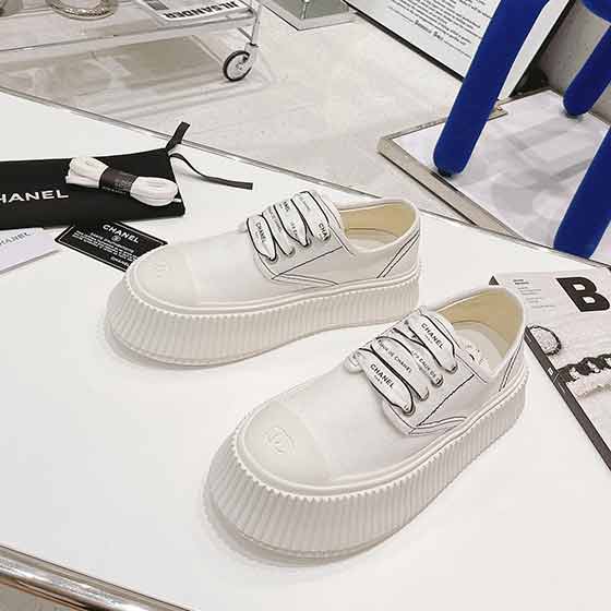 小香C家新厚底牛仔布餅干鞋 小白鞋單鞋