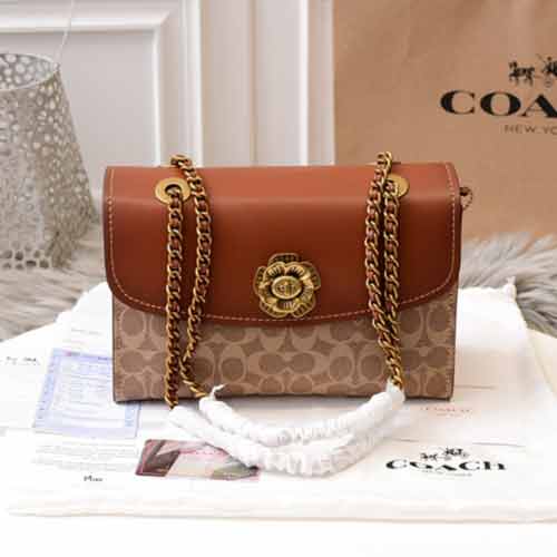 coach專柜限量新款茶玫瑰旋鎖PARKER鏈