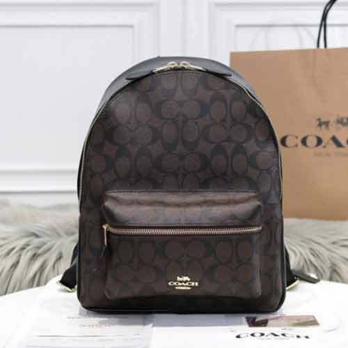 蔻馳包包男士PVC配皮雙肩背包 COACH電