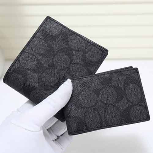 蔻馳短款錢包 coach男士真皮商務(wù)對折錢夾零錢卡包