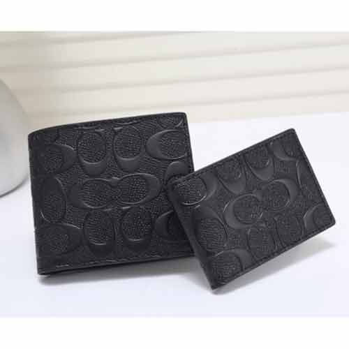 coach全牛皮壓花男士經典短款錢包75363