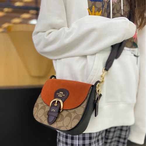 COACH新款拼色復古風格曲線搭扣馬鞍包c5691