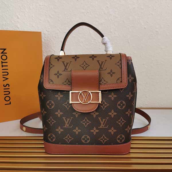 LV復(fù)古配皮背包M44588，黃花配老花