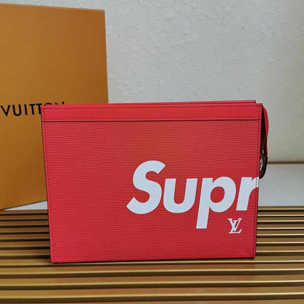 原單LV Supreme系列紅水波紋手包