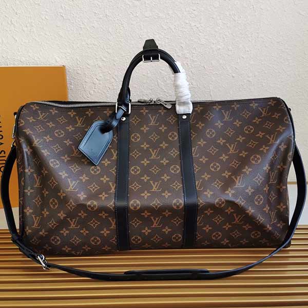 路易威登成熟穩(wěn)重雙拉鏈KEEPALL 55 旅行袋（配肩帶）M56